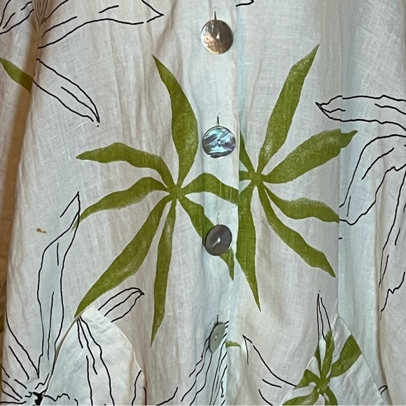 HABITAT 100% Linen Button Up Langenlook Top Blouse White Green Womans Size Small - Picture 3 of 12